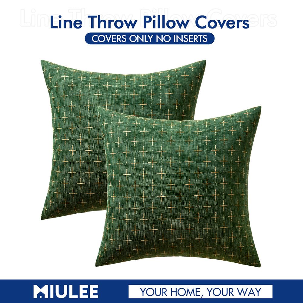 MIULEE Pack of 2 Christmas Decorative Burlap Linen Throw Pillow Covers Modern Farmhouse Pillowcase Rustic Woven Textured Cushion Cover for Sofa Couch Bed 20x20 Inch Christmas Green