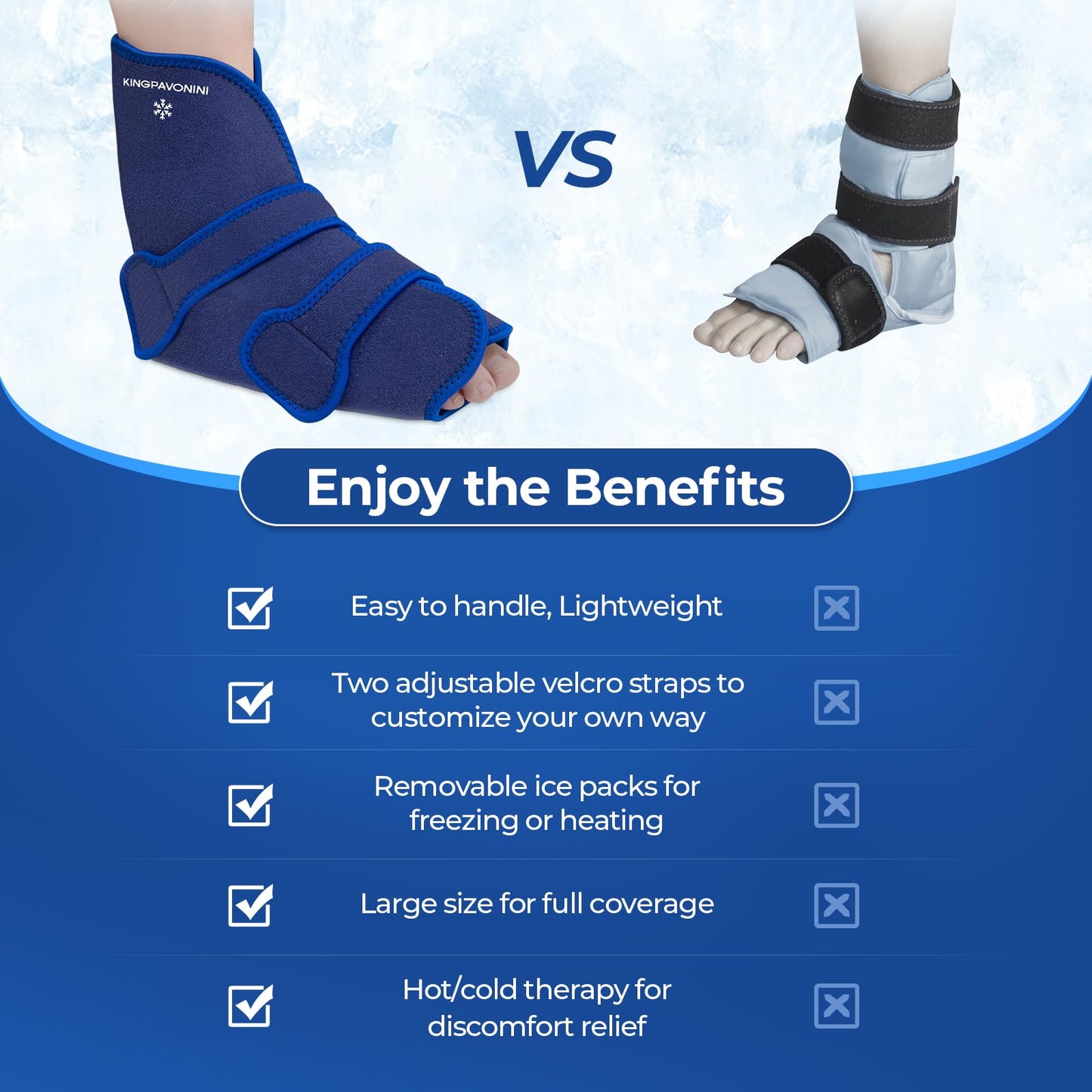 KingPavonini Ankle Foot Ice Pack Wrap and Adjustable Leg Elevation Pillow