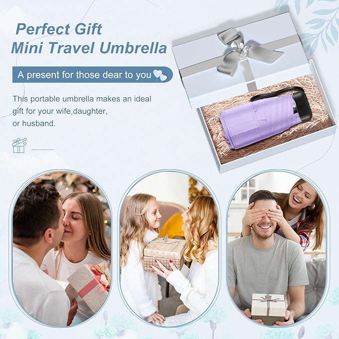 Mini Umbrella for Travel - Waterproof Portable Folding Umbrella Flat Compact Lightweight Small Umbrellas for Pocket Purse