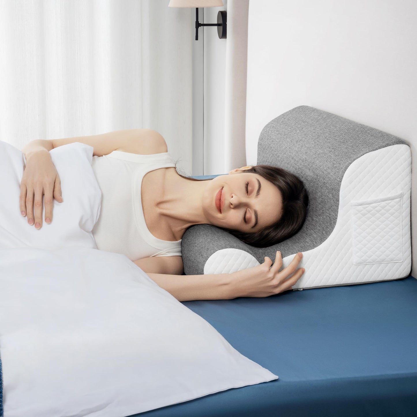 Zerora Reading Pillow for Sitting Up in Bed Rest, Lumbar Neck Support Pillow with Back Support, Home Bedroom Sofa Dorm Essentials for Sleeping Reading Gaming Foot Rest Floor Chair Cushion (Grey)