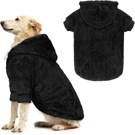 Dog Sweater,Dog Hoodies,Warm Fuzzy Fleece Sweatshirt with Hood & Pocket,Leash Hole,Cozy Cold Weather Pet Clothes Pet Sweater for Medium Large Dogs(Black,XL)