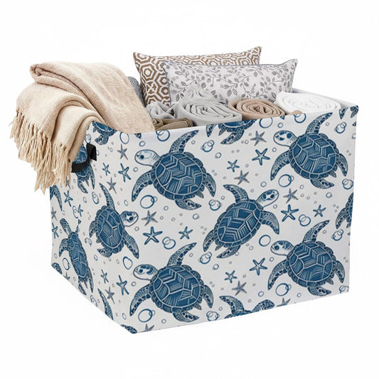 56L Sea Turtle Foldable Square Laundry Hamper with Handles – Large Clothes, Blanket & Toy Storage Basket for Home Organization.