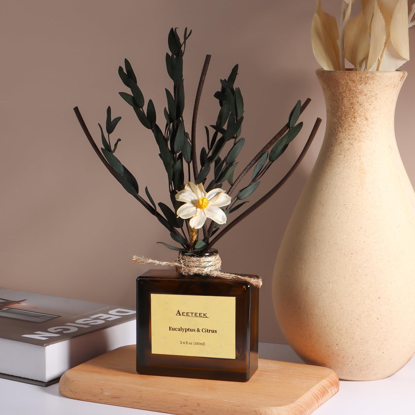 Aeeteek Reed Diffuser, Eucalyptus & Citrus Scented Oil Diffusers for Home with Dried Flowers, 3.4 Fl Oz Essential Oil Diffuser for Bathroom, Elegant Fragrance for Room Decor