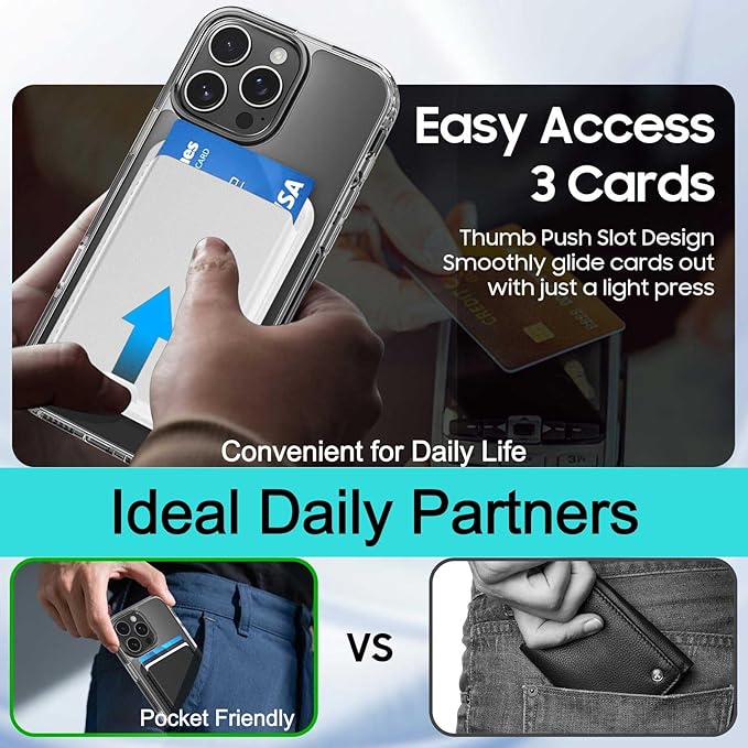 Ntwinro Magnetic for iPhone 16 Pro Max Clear Case (Compatible with MagSafe) with White Detachable Wallet & Card Holder for 3 Cards [RFID Blocking] Military Grade Protective Slim Phone Cover