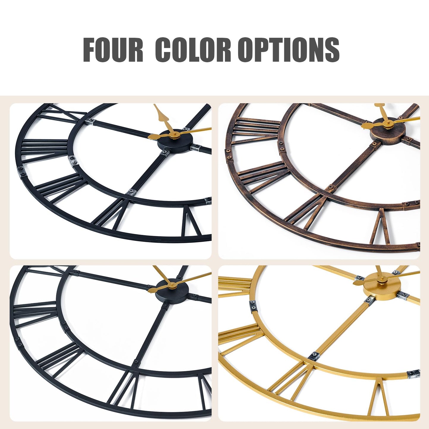 Ohweog 32 Inch Large Wall Clock for Living Room Decor – Easy-Assembly (KD) Silent Non-Ticking Modern Farmhouse Wall Clock, Oversized Decorative Metal Roman Numeral Clock
