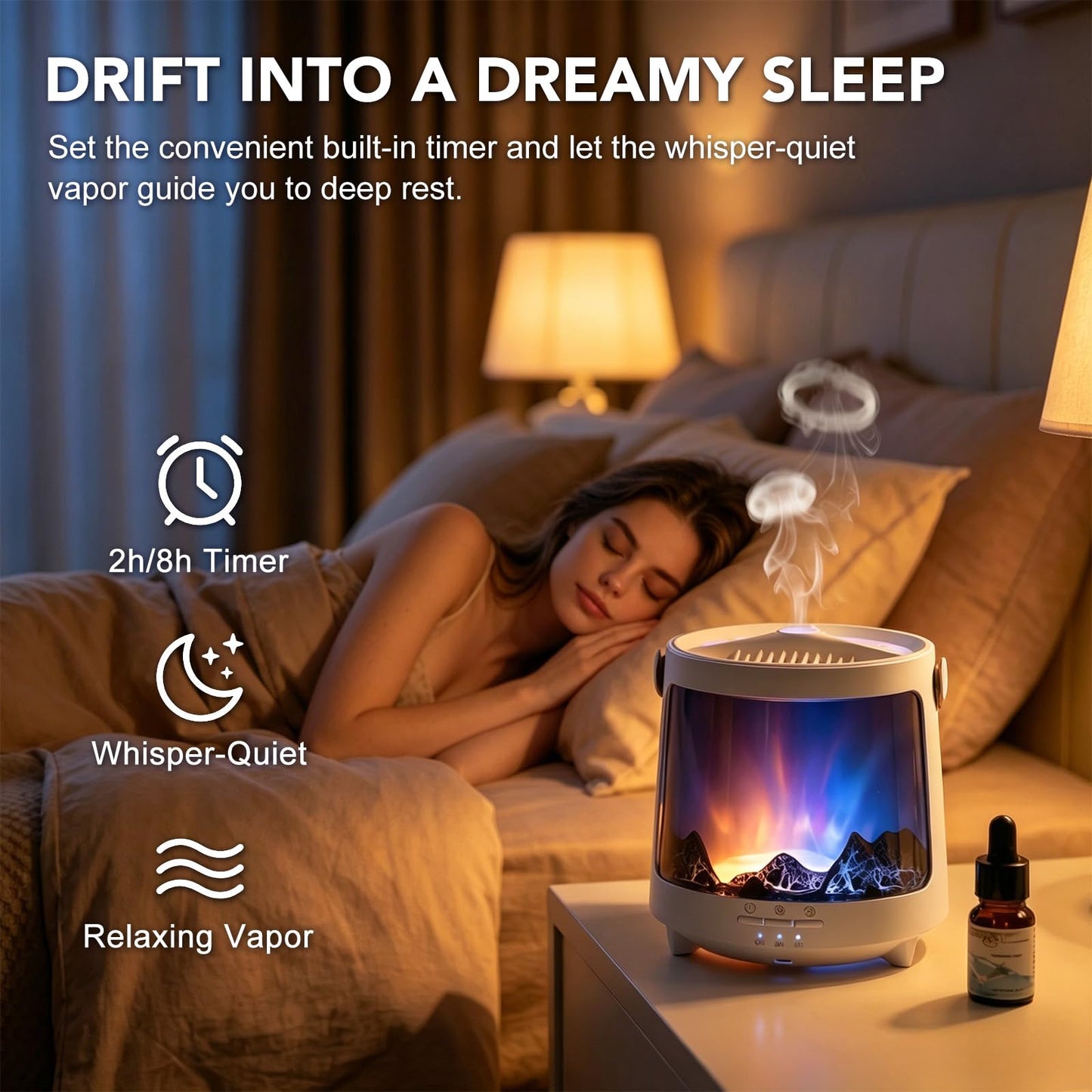 Essential Oil Diffuser, Jellyfish Aroma Diffuser Portable Aurora Flame Diffuser, 300ml Ultrasonic Cold Mist Humidifier, wimer and Auto-Off Function, Suitable for Home and Room (White)