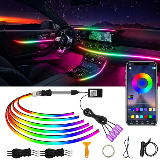 Acrylic Interior Car LED Strip Light RGB Dreamcolor 10 in1 with Wireless APP, 175 inches 593 LED 16 Million Color Fiber Optic Automotive Ambient Light Kits Music Sync Sound Activated Car Neon Lights