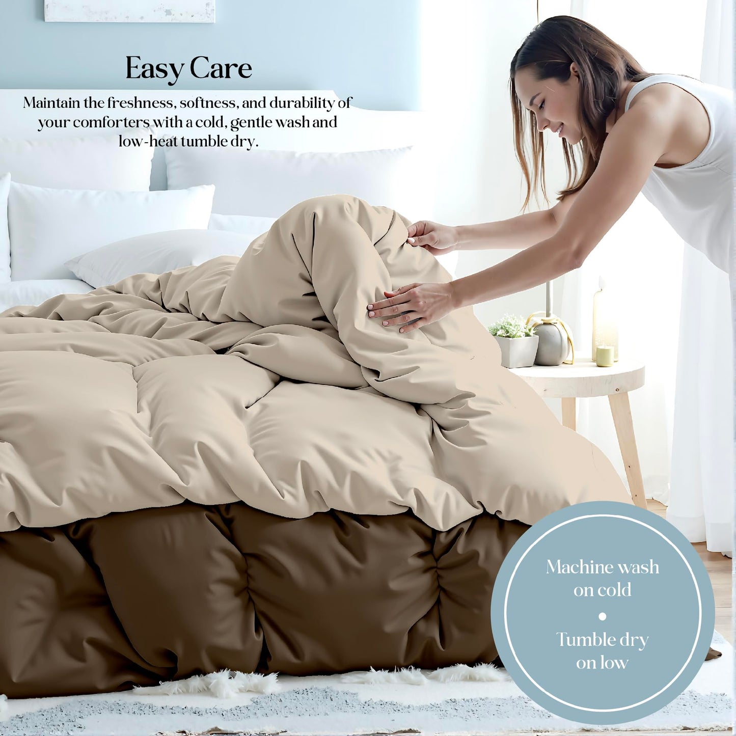 ROYALE LINENS Reversible Comforter - Twin XL Duvet Insert - All Season Soft Quilted Comforters with 8 Corner Tabs - Down Alternative Bedding Comforter - Duvet Insert (Chocolate/Sand, Twin XL 68"x92")