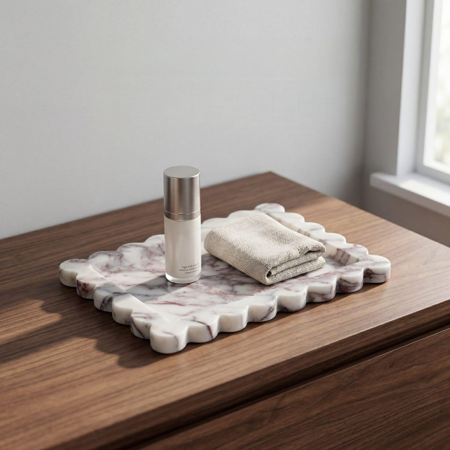 Calacatta Viola Scalloped Marble Tray, 11" x 8" Real Natural Marble Stone Tray, Luxury Decorative Tray for Bathroom, Kitchen Counter, Vanity, Dresser, Home Decor, Organizer for Jewelry & Cosmetics