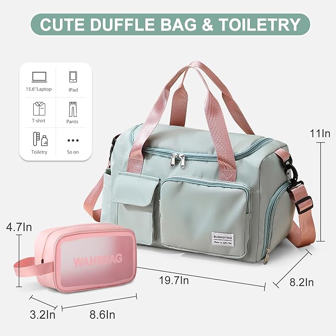 Small Gym Bag for Women, Travel Duffle Bag Carry On Weekender Bag with Shoe Compartment