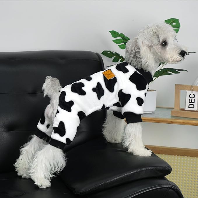 XPUDAC Cow Dog Sweater, Doggie Winter Clothes for Small Medium Dogs Girl Boy Fleece Dog Pajamas for Winter Christmas, X-Large