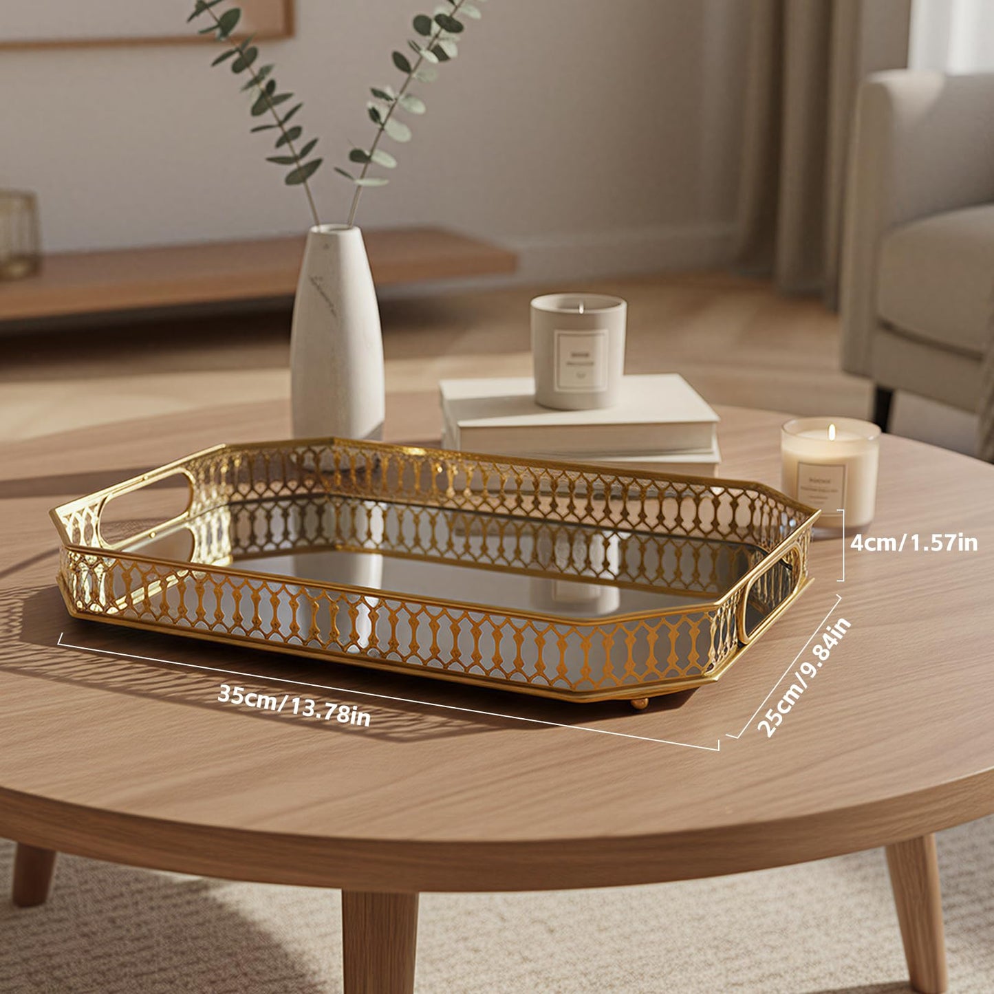 xiaojuande Durable Decorative Organizer for Dresser, Bedroom, Bathroom Countertops - Spacious with Handle in Your Desk Space Scratch-Resistant - Gold(Large)