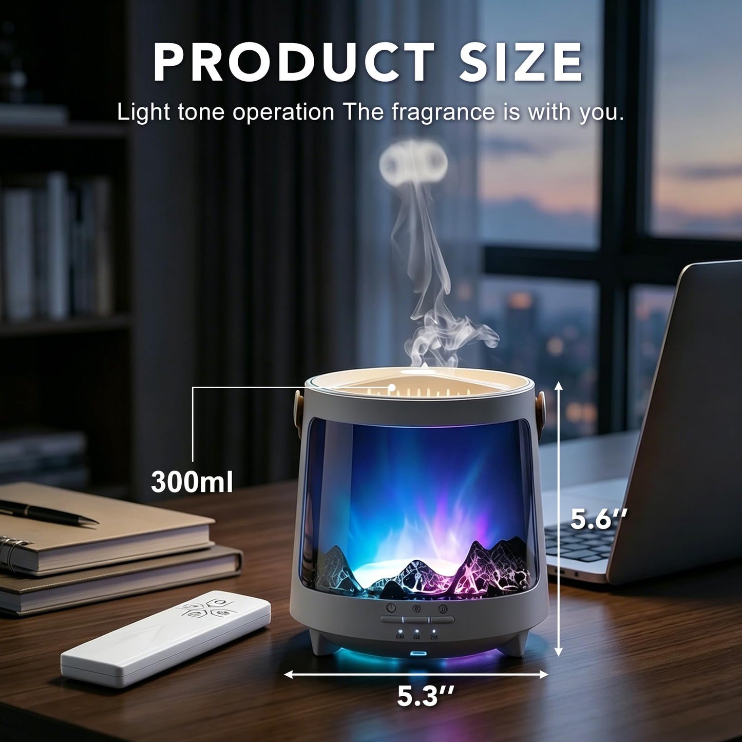 Essential Oil Diffuser, Jellyfish Aroma Diffuser Portable Aurora Flame Diffuser, 300ml Ultrasonic Cold Mist Humidifier, wimer and Auto-Off Function, Suitable for Home and Room (White)