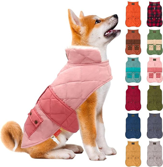KYEESE Dog Coat Thick Cat Clothes with Pocket Soft Pet Sweater for Cold Weather Warm Pet Winter Puffer Coat with Leash Hole Waterproof Dogs Jacket with Fleece Lined Windproof Dog Coats for Small Dogs