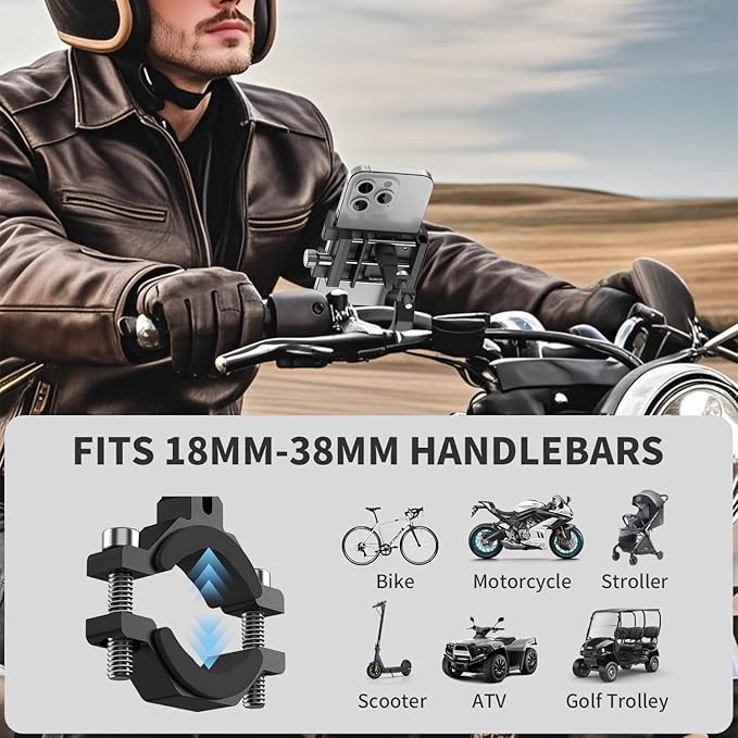 Bike Motorcycle Phone Mount,Aluminum Bike Phone Holder Handlebar [Anti-Shake],360° Bike Cell Holder for 4.7-7 Inch Smartphones Bike Motorcycle