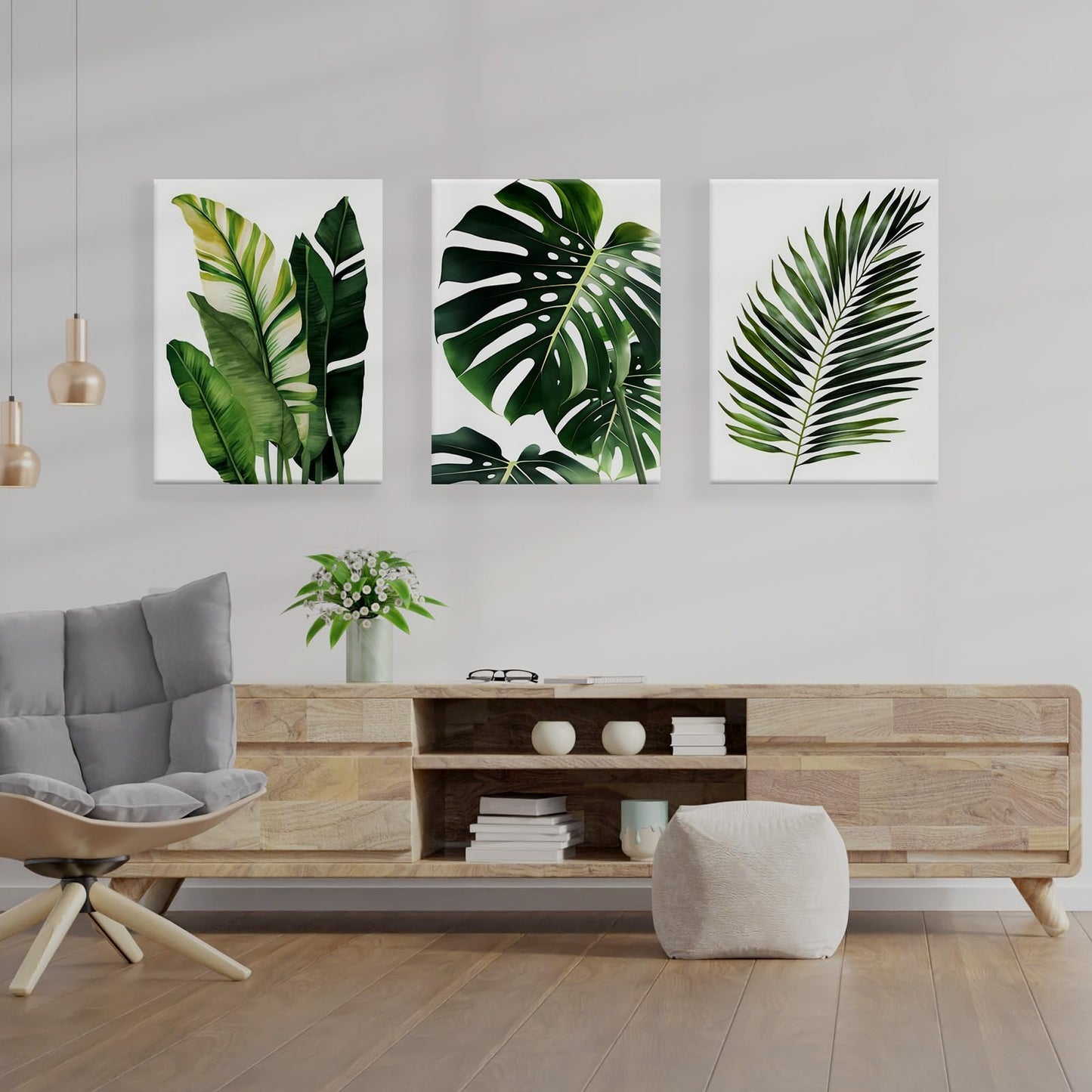 3pcs Framed Canvas Prints Botanical Leaf Modern Plant Palm Leaves Banana Leaf Tropical Wall Art Decor Canvas Poster Gallery Bathroom Bedroom Living Room Office 16x24 Inch Ready to Hang