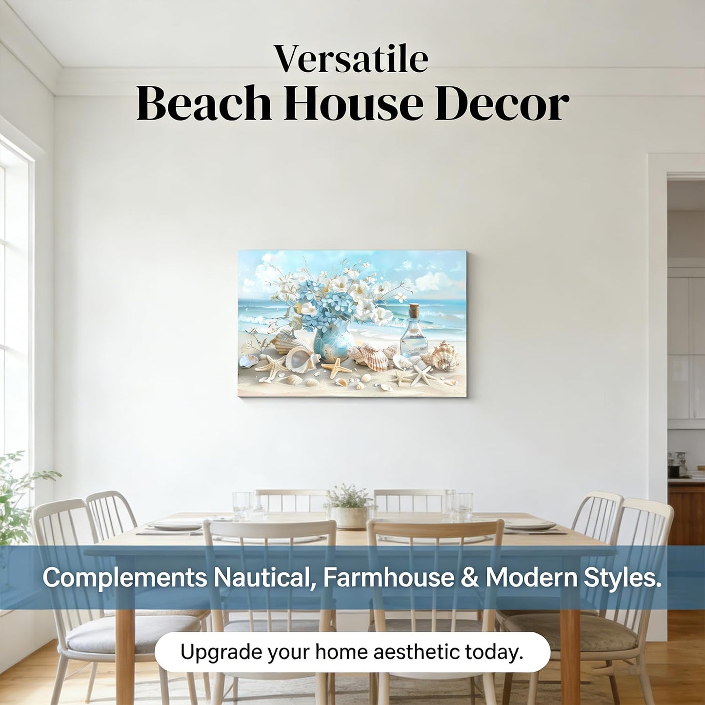 Blue Ocean Beach Bathroom Canvas Wall Art Seaside Seashell Painting Picture Wall Decor Starfish with White Flower Coastal Poster Print Artwork for Living Room Bedroom Bathroom Decor 12x16 in Canvas