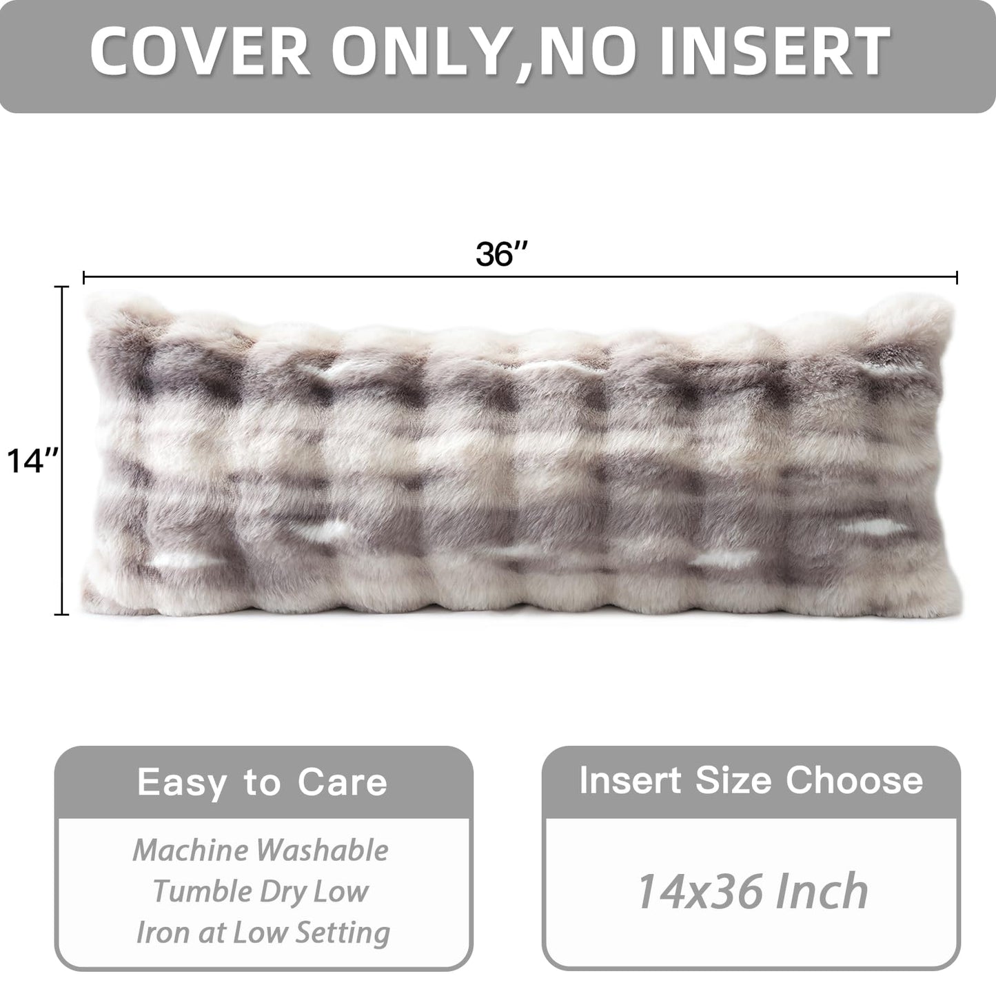 OTOSTAR Set of 1 Plush Throw Pillow Cover 14x36 Inch Soft Decorative Fluffy Faux Fur Pillowcase Cushion Cover for Couch Sofa Bedroom (Grey Taupe)