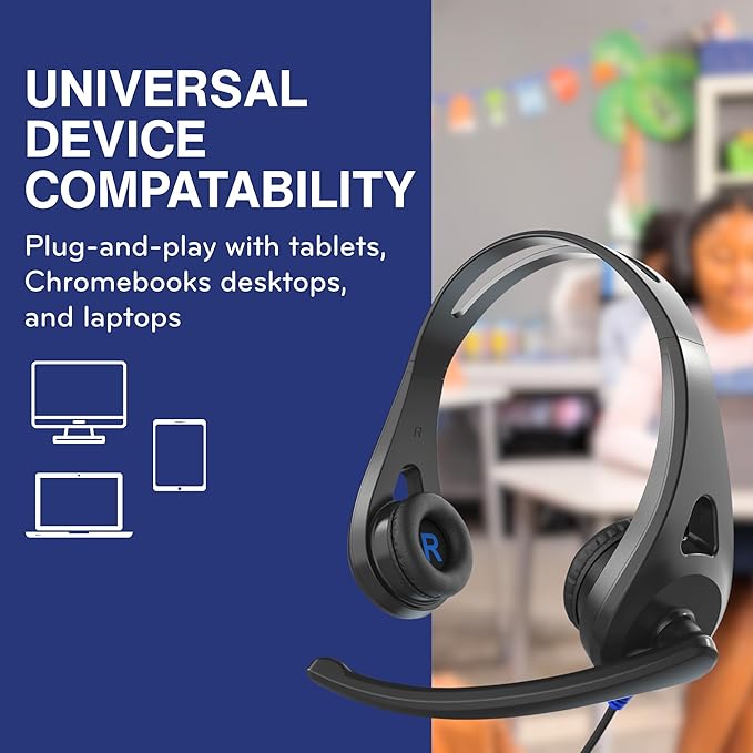 TWT Audio Classroom Headset Bulk 20 Pack – Ergo TW110 On Ear Wired Headphones with Built In Microphone for School, Students, Teachers, Durable Noise Reducing 3.5mm Jack for Testing & Learning