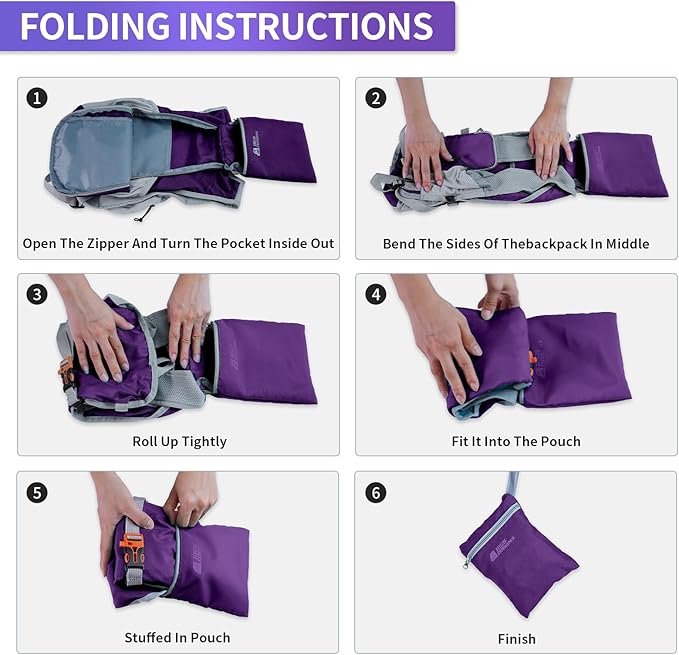 HIGH EXPERIENCE Hiking Backpack 10L/15L Small Daypack Lightweight Packable Travel Foldable Water Resistan for Women Men (Deep Purple, 15L)