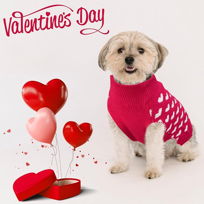 GOYOSWA Valentines Dog Sweater, Dog Valentines Clothes Outfit Knitted Sweaters for Small Medium Large Dogs Pets (Rose Red Heart, Medium)