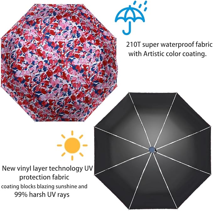 FDJASGY UV Sun Umbrella Compact Folding Travel Umbrella Auto Open Close Compact Folding Rain Umbrellas for Women Men Blocking UV 99.98%