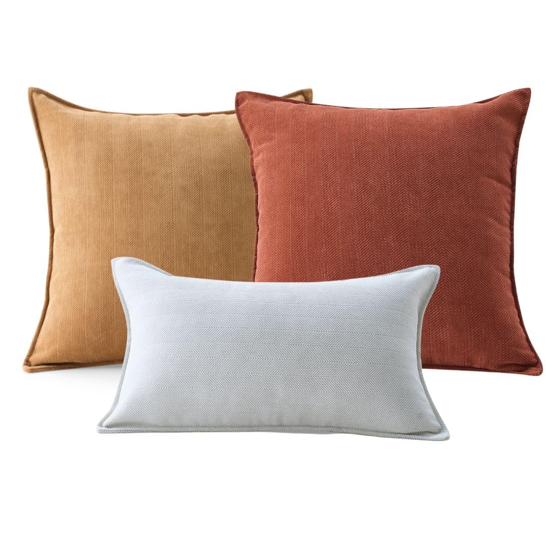 Homie Living Chenille Throw Pillow Covers Set of 3 (2 pcs of 18x18, 1 pcs of 12x20) with Elegant Design Soft and Luxurious Decorative Throw Pillows for Couch, Bed, and Home Decor (Orange)