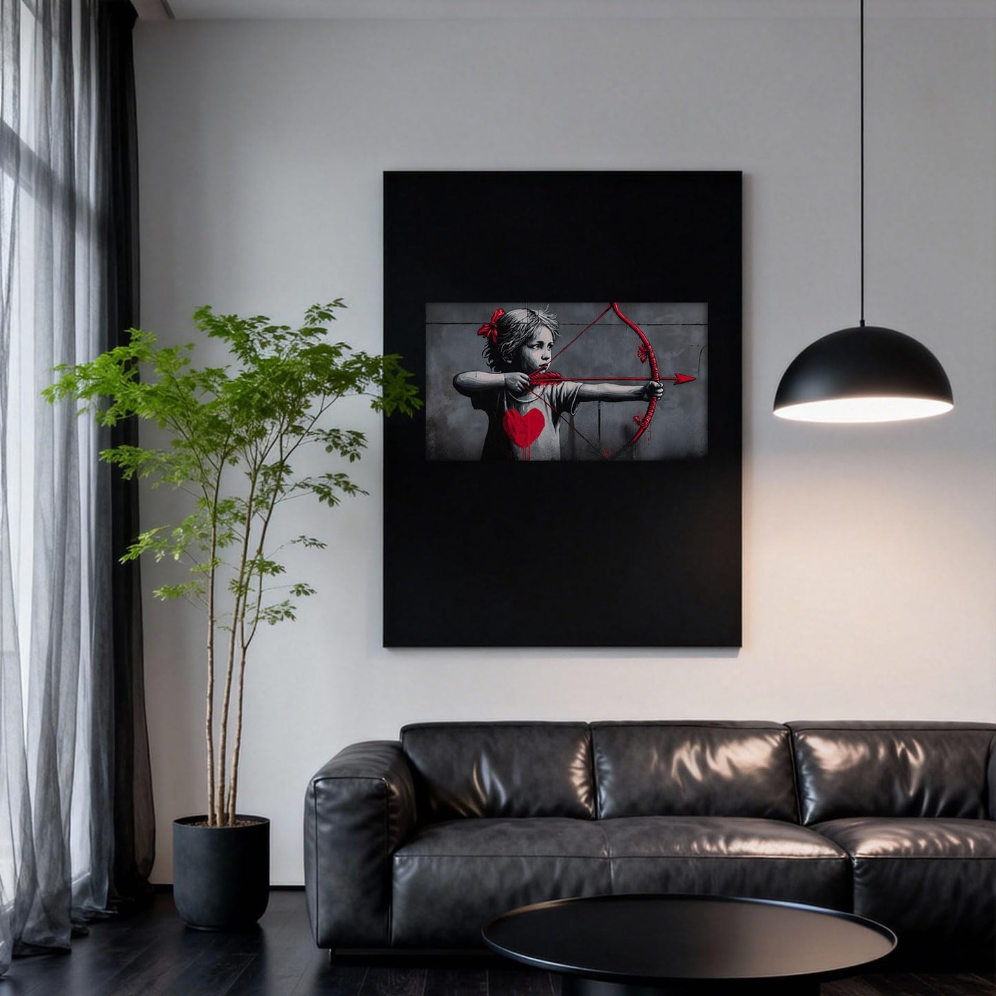 Halioyo Girl with Arrow Canvas Wall Art, Romantic Graffiti Street Art Print with Red Heart Poster, Morden Black Red Wall Decor for Living Room Bedroom Dorm Home Decor, Ready to Hang(12x16 inch)