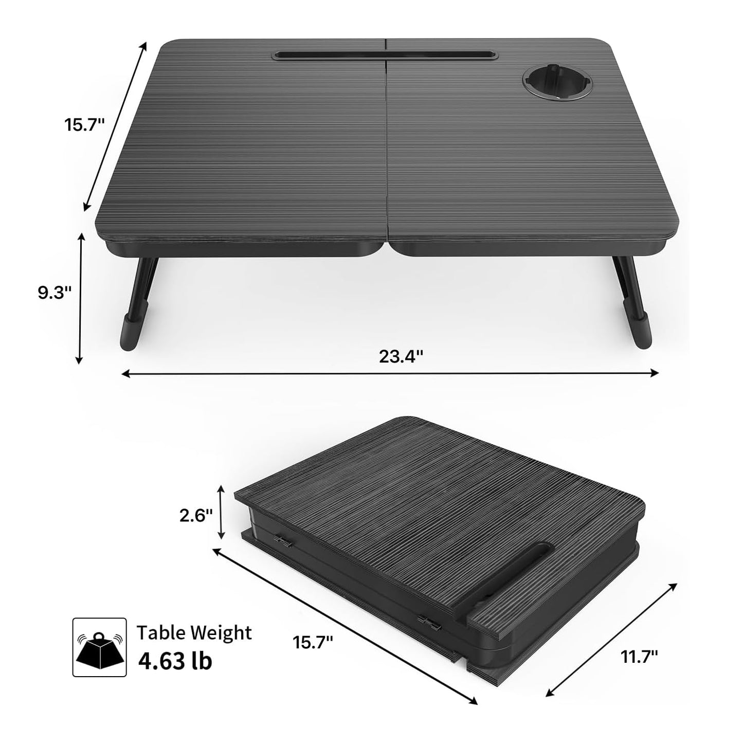 BUYIFY Foldable Laptop Bed Desk for Couch, Sofa - Large Lap Desk Tray Table with Cup Holder and Tablet Slot - Portable Notebook Stand for Eating, Writing, Studying and WFH -NEW-006-USA Original Patent