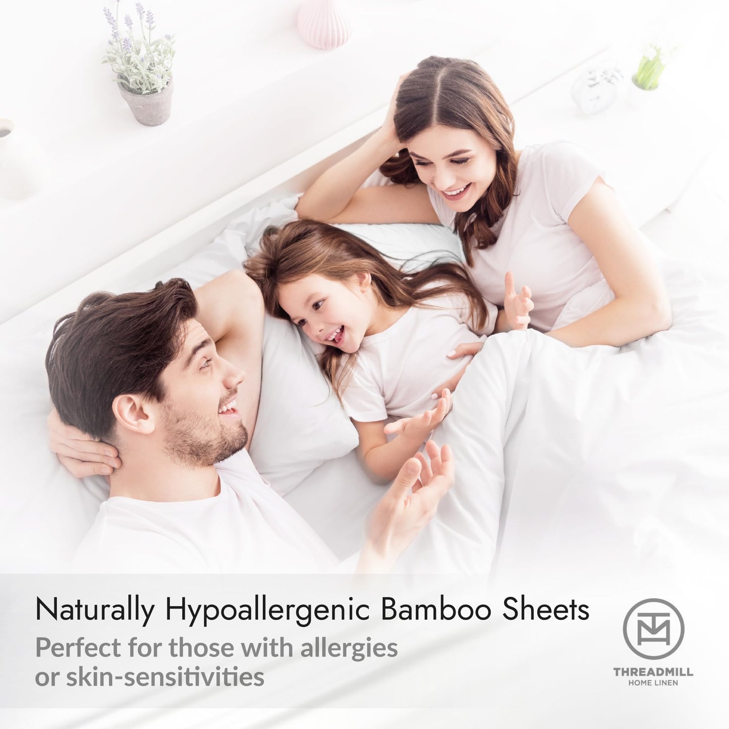 Threadmill Rayon Bamboo Queen Sheet Set - Viscose Bamboo Sheets for Queen Size Bed, 4 Piece Hotel White - Silky Soft, Cool, Lightweight, Breathable - Deep Pocket - Moisture Wicking & Cooling