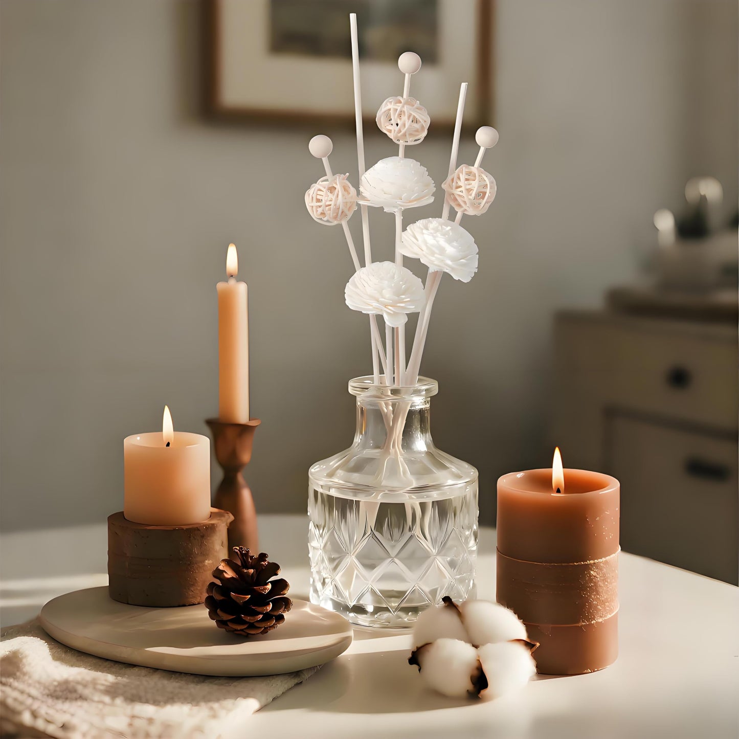 Haakong 50 Pcs Reed Diffuser Sticks Rattan Flower Reed Fragrance Diffuser Set Diffuser Sticks for Office Home Decor