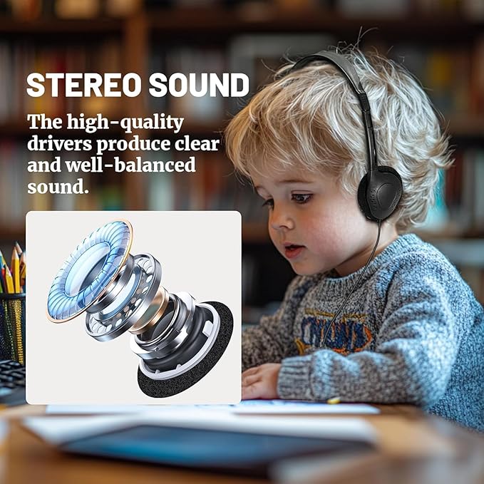 50 Pack Bulk Headphones for Kids Students School Classroom Bulk Earphones Adjustable with 3.5 mm Jack for Library Children Adults(004 Black Headphones)