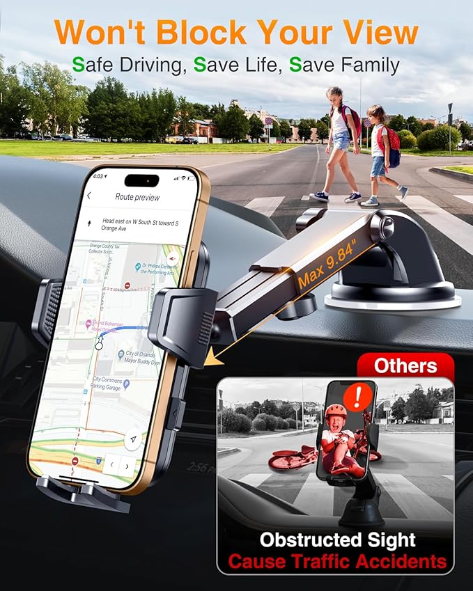 VANMASS 【85+LBS Strongest Suction & Military-Grade Ultimate Car Mount【Patent & Safety Certs】 Cell Phone Holder Truck Stand for GPS Vehicle Dashboard Windshield Vent for iPhone Samsung, Carbon Black