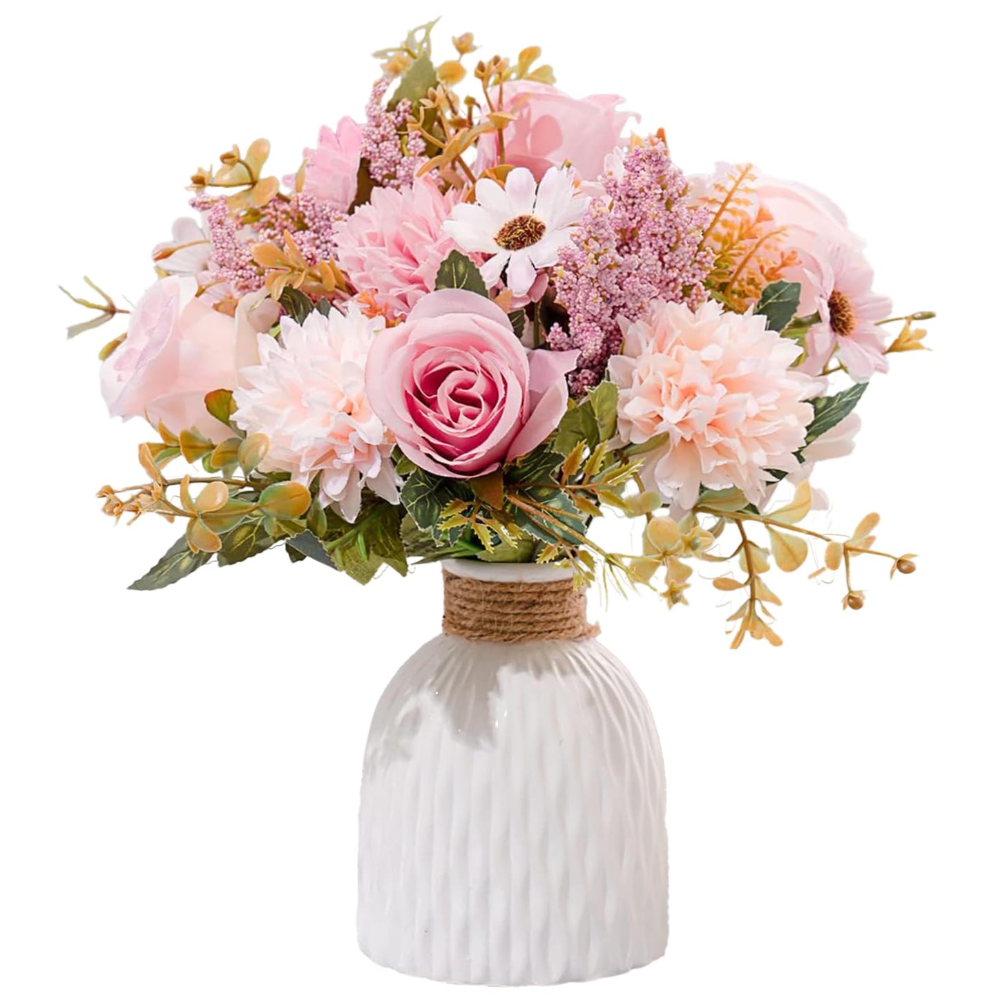 Epicpetal Fake Flowers in Vase, Artificial Pink Flowers in Vase for Decoration Faux Flowers Fake Floral for Home Decor Indoor Dining Table Centerpiece (Pink)