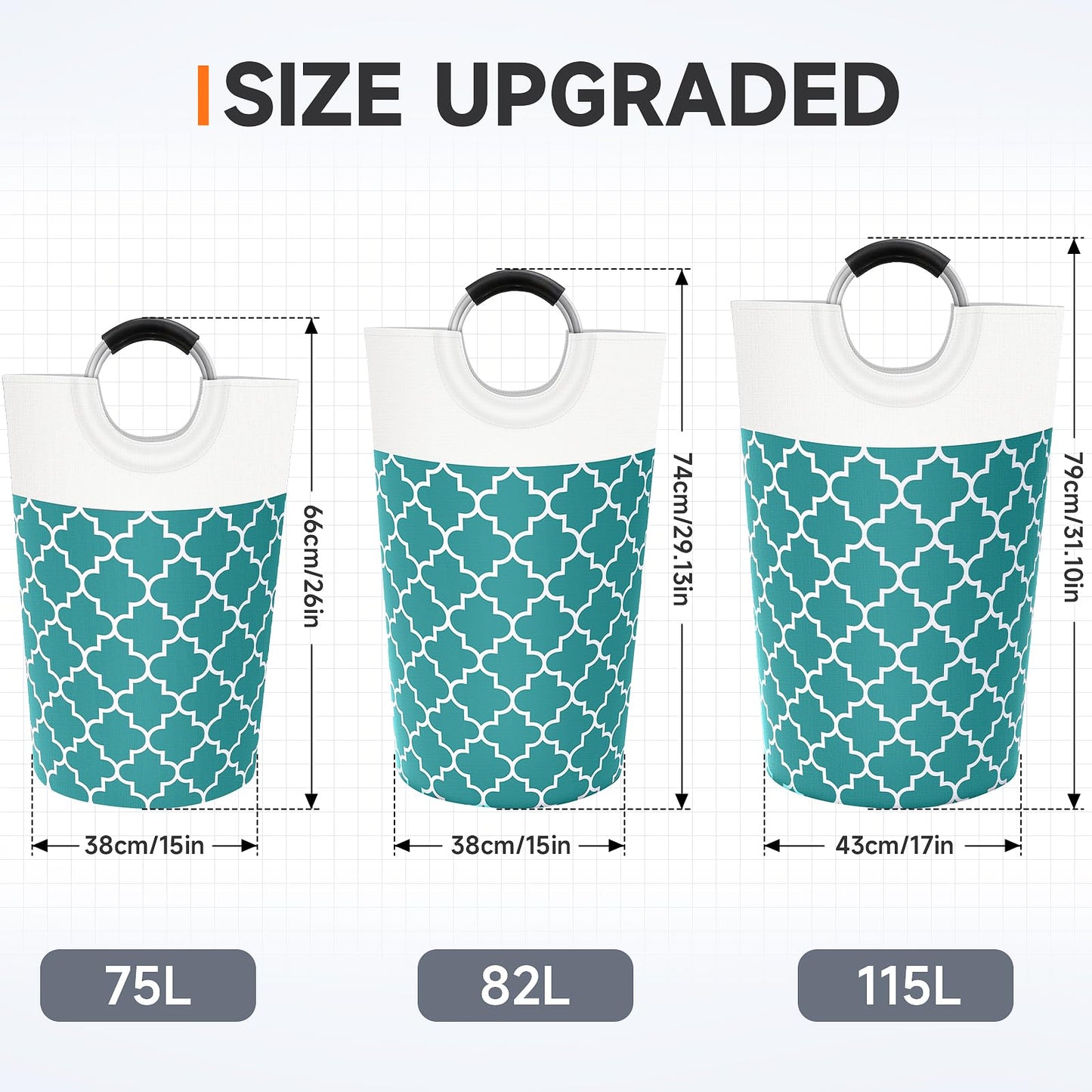 Fabspace Large Laundry Basket Laundry Hamper Bag Washing Bin Clothes Bag Collapsible Tall with Handles Waterproof Travel Bathroom College Essentials Storage for College Dorm, Family (Green) 82L