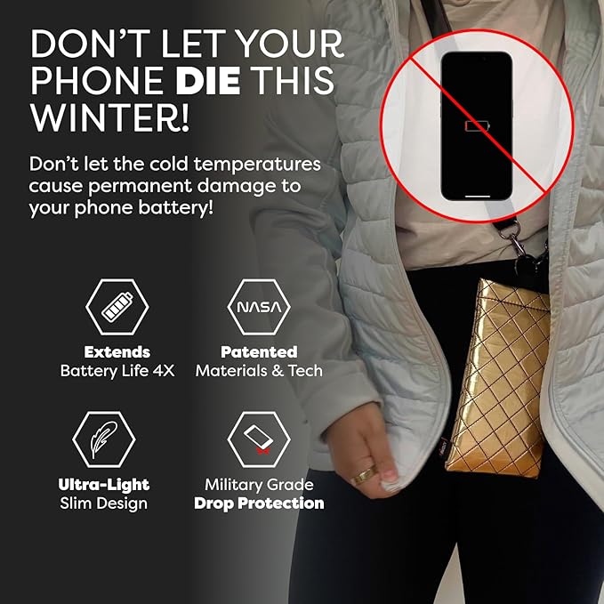 PHOOZY Apollo II Thermal Phone Case Cold Weather Insulated Pouch | Extends Battery Life 4X | NASA Tech Skiing Snowboard Accessories | Military Grade | Large - Gold