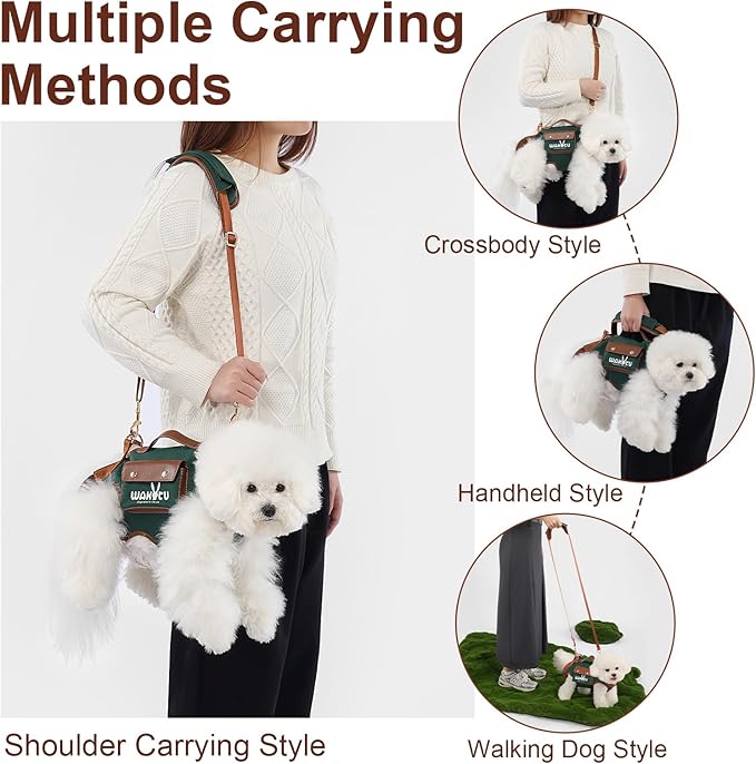 Wakytu Dog Lift Harness Dog Carrier Dog VES Harness Adjustable Dog Leash with Small Puppy Treat Bag（Green,S）