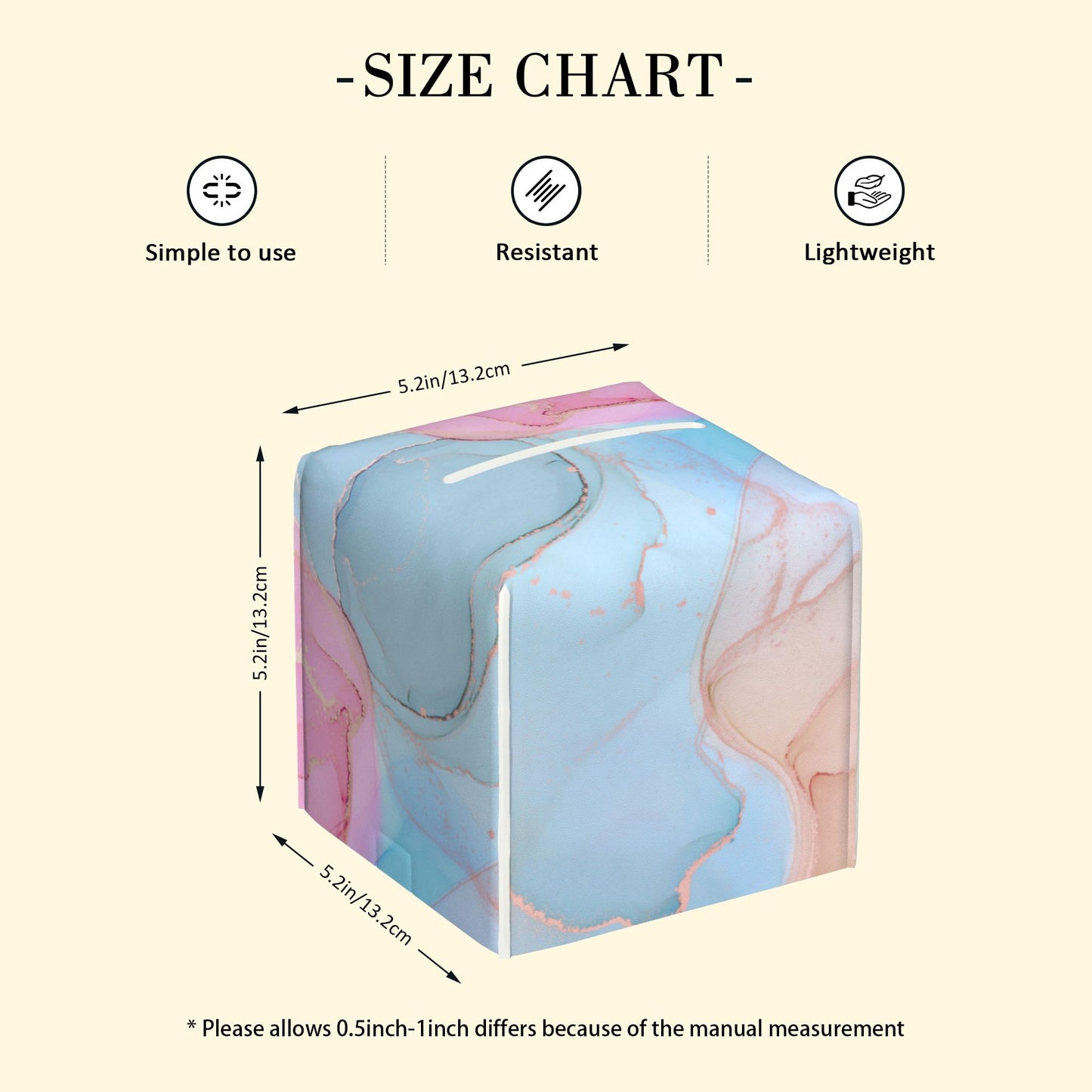 POIUBLE Fluid Art Tissue Box Holder Pink and Blue Marble Tissue Box Cover Square Leather Tissue Holder Organizer Portable Decorative Facial Paper Case for Home Office Bathroom Vanity Countertop