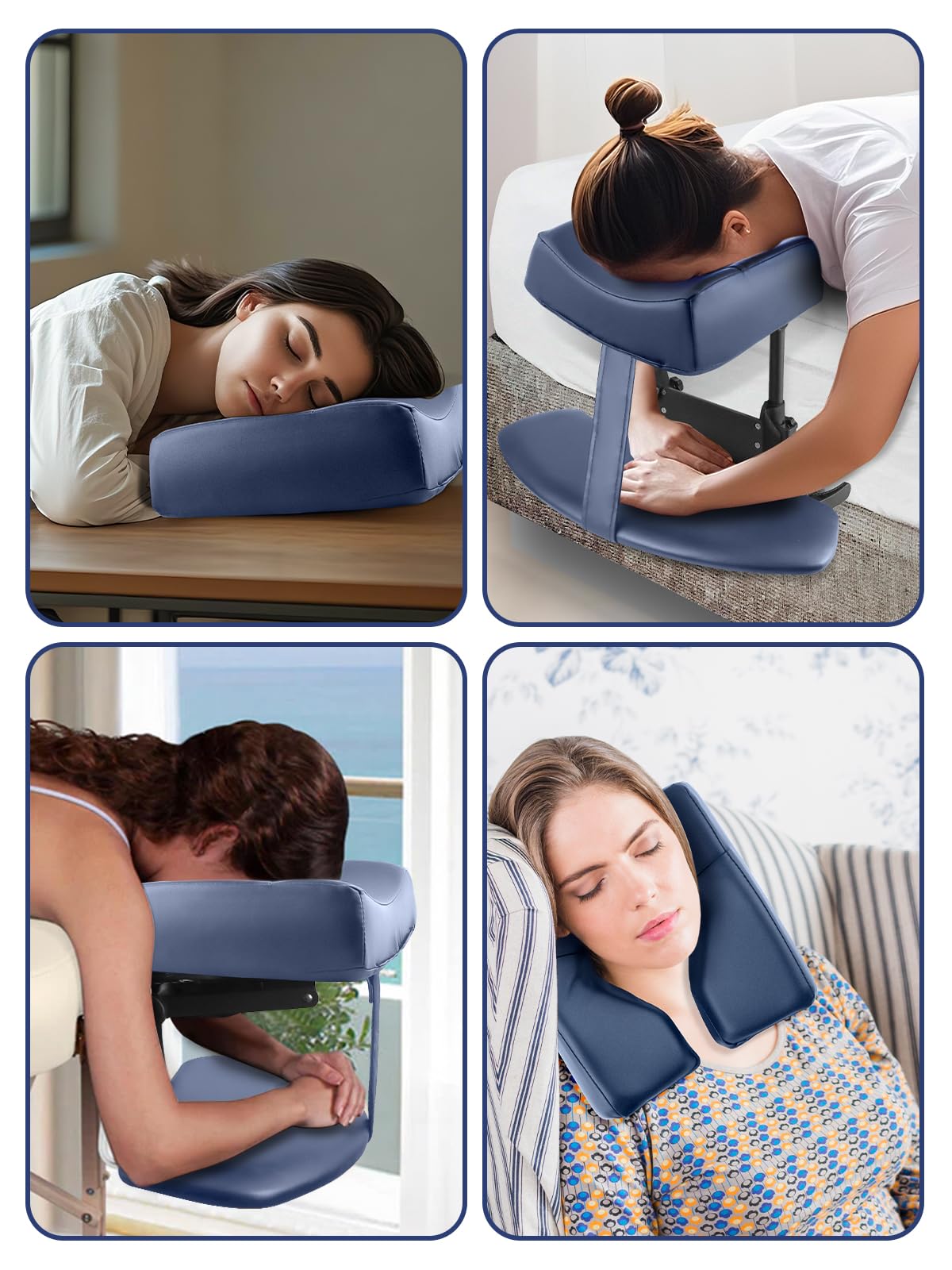 TOROKOM Adjustable Headrest Massage Kit, Face Pillow Cradle & Support Bracket, Hanging Arm Rest, Square Face Pillow for Sleeping Mattress Top(Blue)