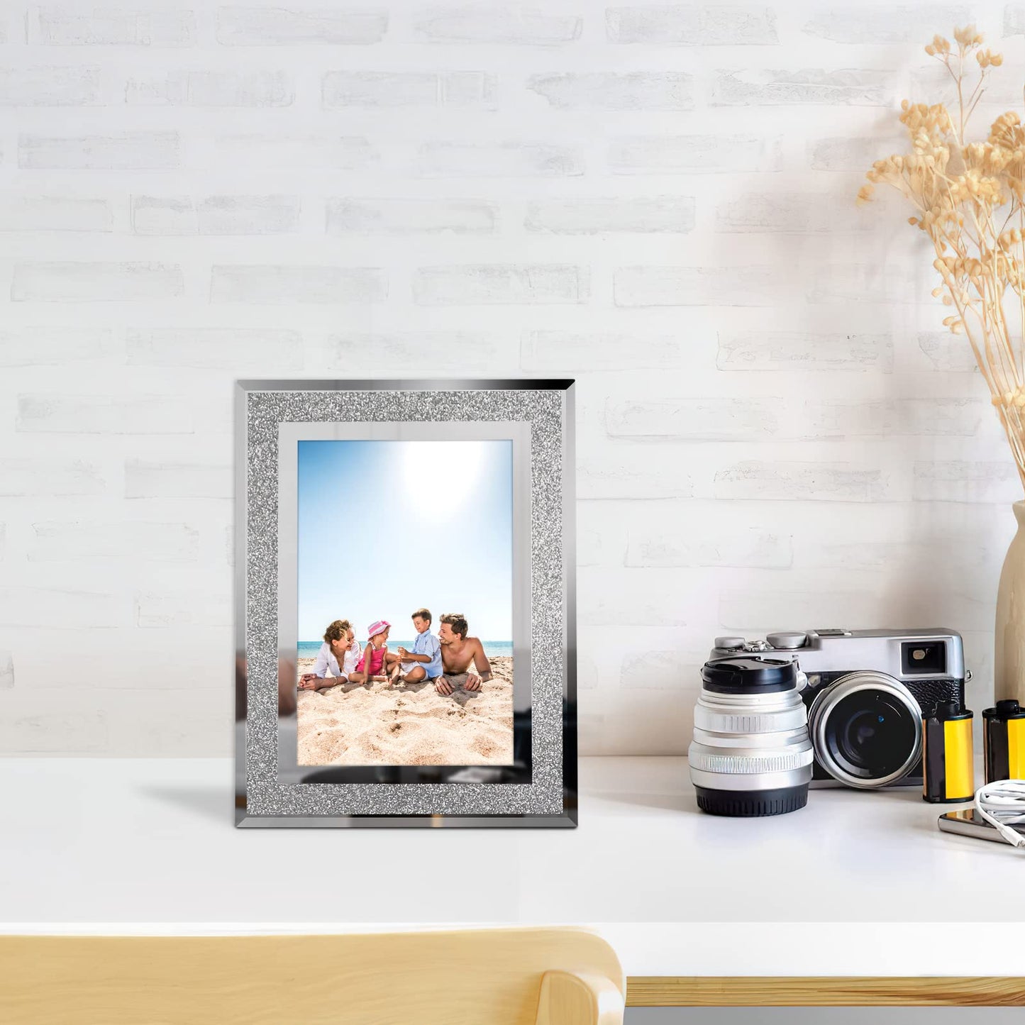 Calenzana 4x6 Glitter Picture Frames Set of 4, Sparkle Glass Photo Frame for Tabletop, Horizontal or Vertical Display