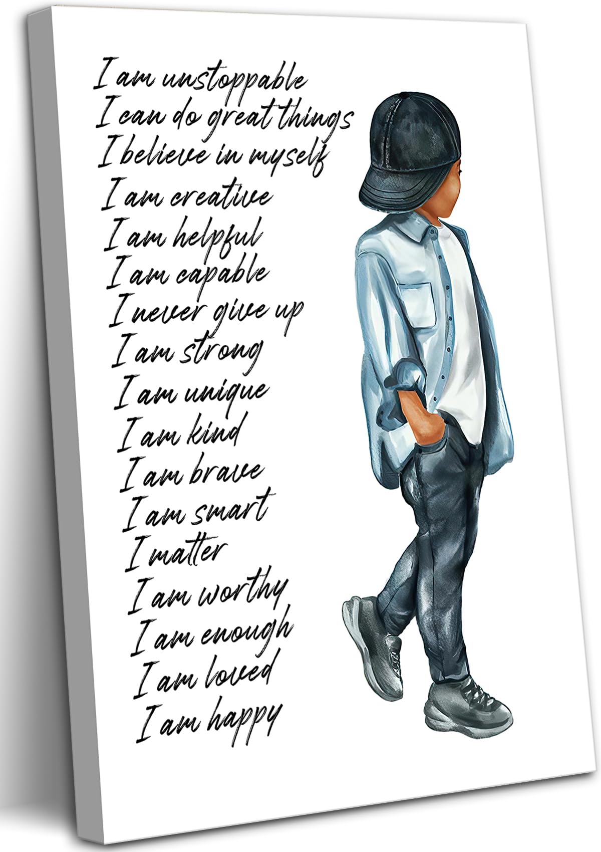 Inspirational Black Boy Wall Art Black Boy Inspiring Wall Decor African American Poster Kids Positive Daily Affirmation Prints Motivational Quotes Painting for Boys Bedroom Playroom 12x16 Inch