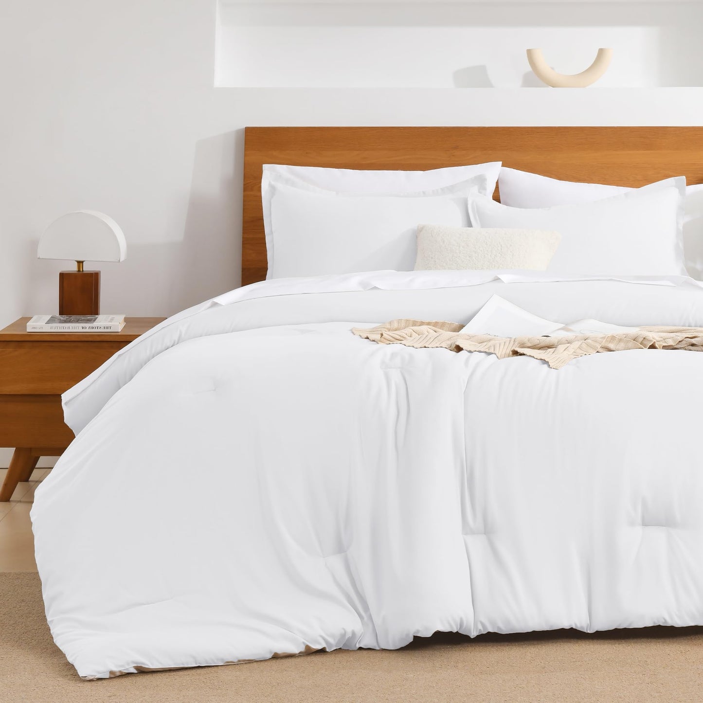 Andency White Comforter Queen - 7 Pieces Bed in a Bag Queen Bedding Comforter Sets, Summer Solid Soft Lightweight Comforter with Fitted Sheets, Flat Sheets, Pillowcases & Shams