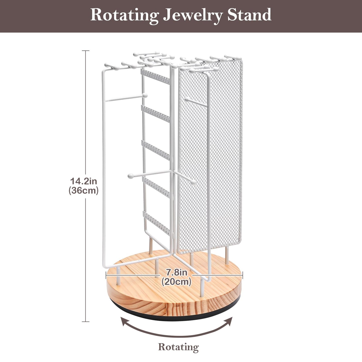 ProCase Rotating Jewelry Organizer Stand Earring Holder Organizer with 28 Necklace Hooks, Jewelry Tree Earring Stand Tower Storage Rack Bracelet Holder, Holds More than 100 Pairs Earrings -White