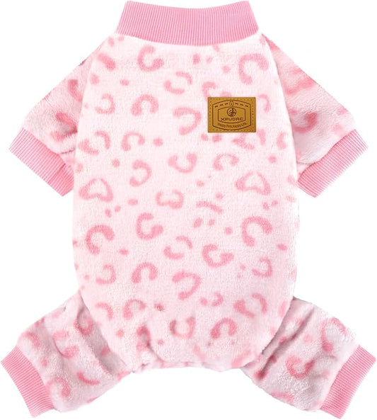 XPUDAC Dog Sweater Leopard Fleece Dog Pajamas for Small Medium Dogs Girl Soft Warm Pet Winter Clothes for Winter Christmas(Pink, XX-Large)