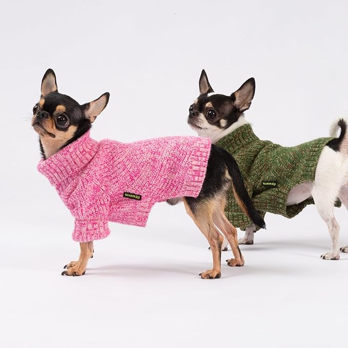 Fitwarm Knitted Turtleneck Dog Sweater, Cozy Dog Winter Clothes for Small Dogs Girl, Holiday Pet Outfit, Heather Pink, Large