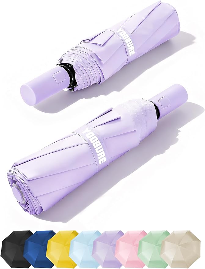 Yoobure Automatic Travel Umbrellas for Rain - Portable & Compact Umbrella for Backpack, Car, UV Umbrellas for Sun Protection, Windproof Folding Small Umbrella in Macaron for Kids, Women, Colorful