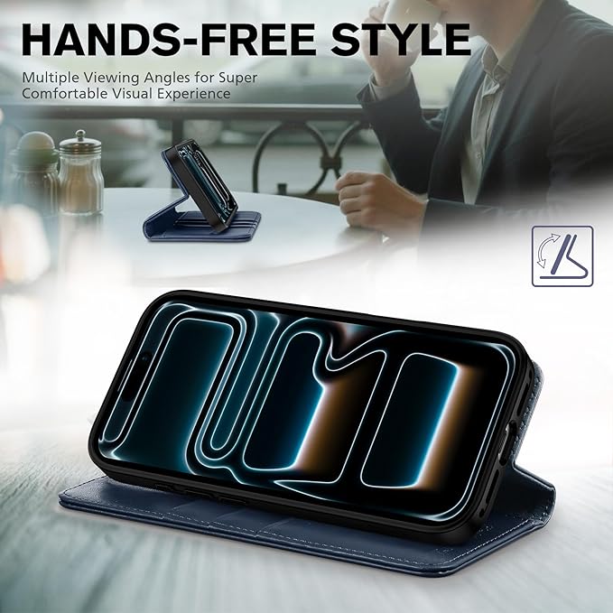 TUCCH Case Wallet for iPhone 17 Pro (6.3-Inch) 2025, 3 Card Slots | Kickstand | RFID Blocking | PU Leather | Protective Flip Folio Cover | TPU Shockproof Interior Shell | Deep Blue