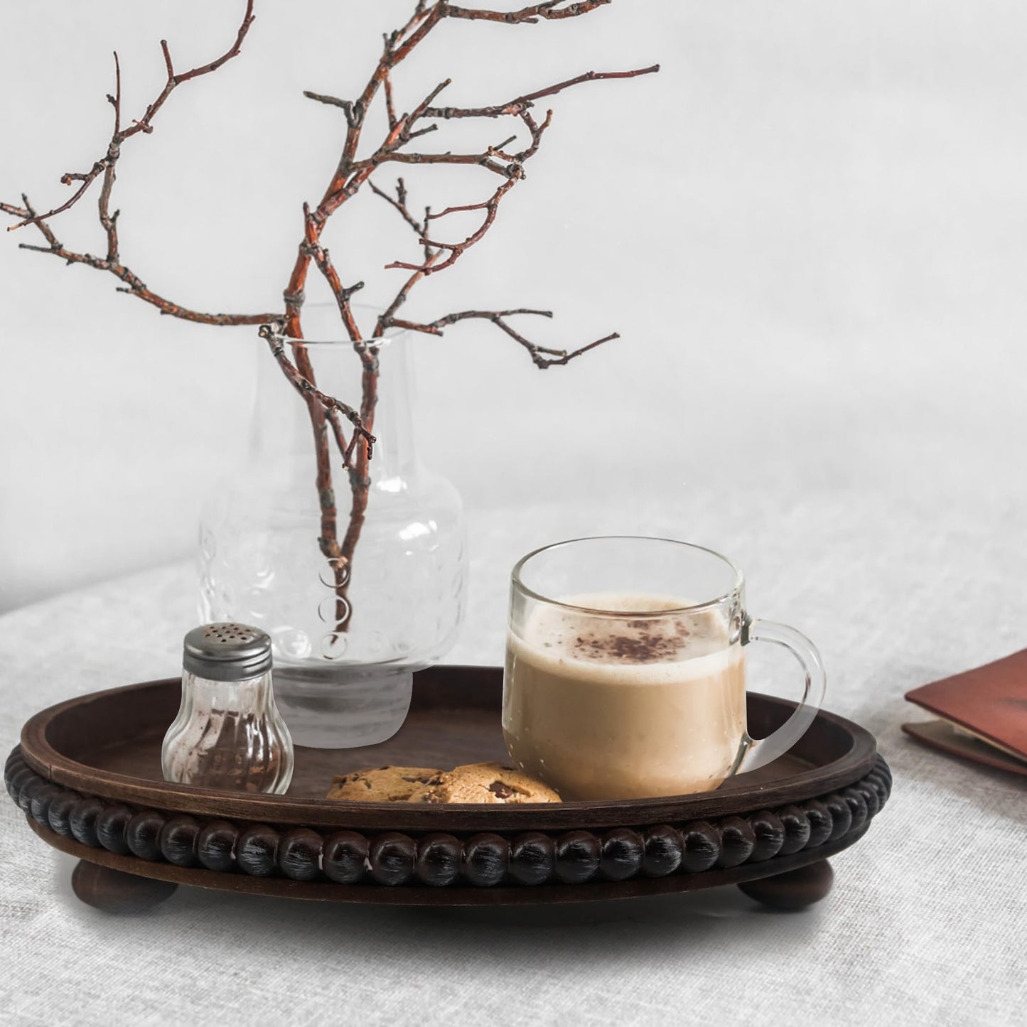 Hodeframe Wooden Serving Tray: 12in Brown Round Wood Butler Decorative Tray Candle Holder Trays Centerpiece Farmhouse Ottoman Tray for Decor Countertop Home Decor Accessories for Coffee Table