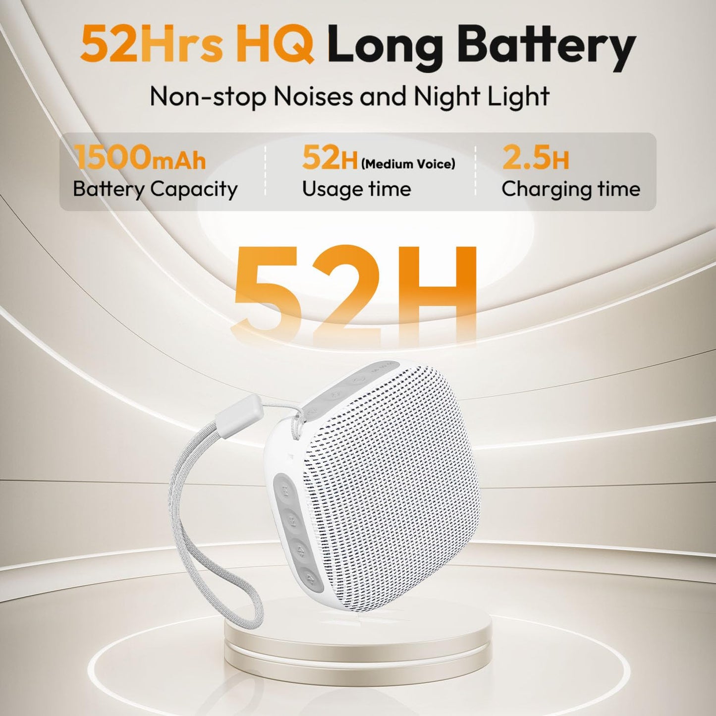 Portable Sound Machine for Travel, White Noise Sound Machine for Sleeping, 52-Hour Lasting Mini Noise Machine with 21 Quality Non-looping Sounds, Headphone Jack, Memory, Timer for Adults,Hotel (White)