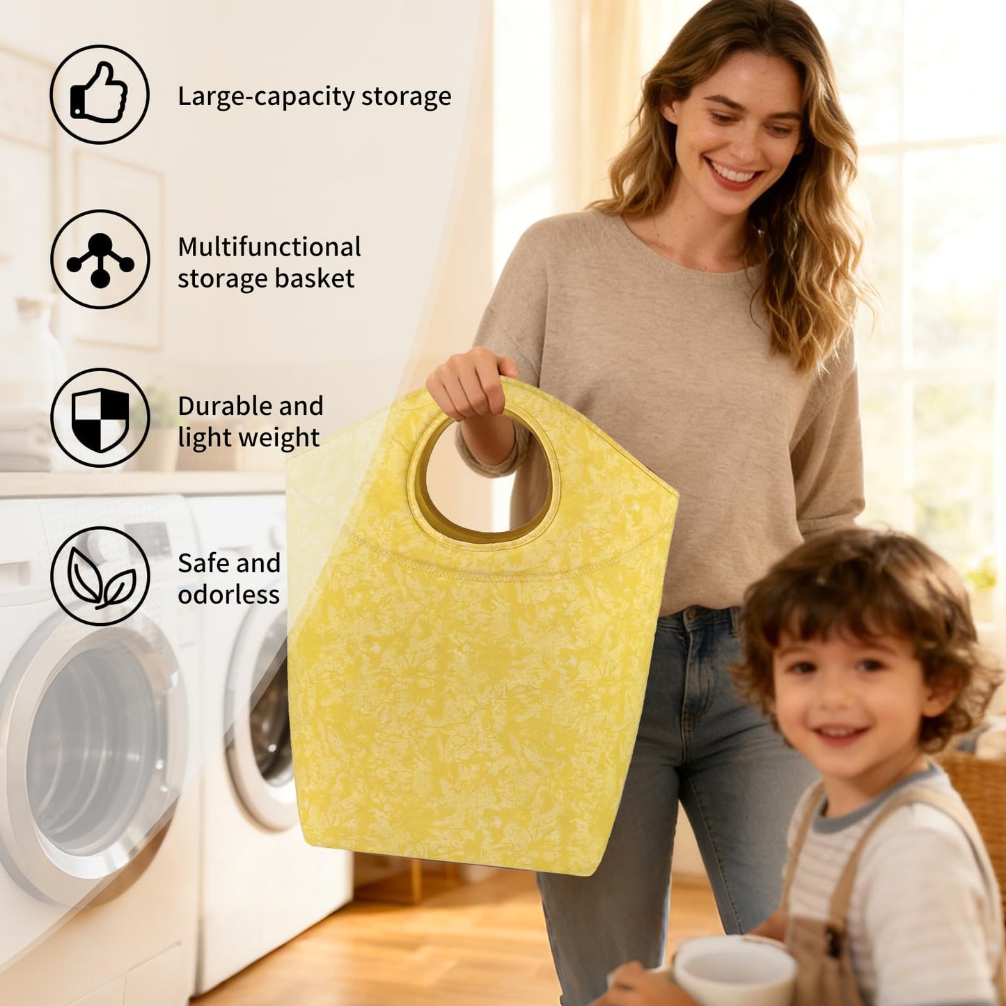 Zhumaotong 18"x17"x9.5" Foldable Laundry Basket, Waterproof Wear-Resistant Fabric Laundry Hamper with Soft Handle, Small Portable Laundry Tote for Dirty Clothes, Grocery, Travel
